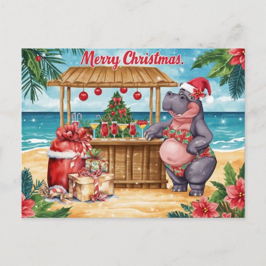 Hippo Christmas Cocktail Party Greeting Card  Feestdagenkaart (Voorkant)