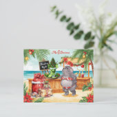 Hippo Christmas Cocktail Party Greeting Card  Feestdagenkaart (Staand voorkant)