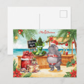 Hippo Christmas Cocktail Party Greeting Card  Feestdagenkaart (Voorkant / Achterkant)