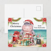 Hippo Christmas Cocktail Party Greeting Card Feestdagenkaart (Voorkant / Achterkant)