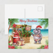 Hippo Christmas Cocktail Party Greeting Card  Feestdagenkaart (Voorkant / Achterkant)