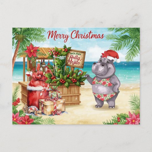 Hippo Christmas Cocktail Party Greeting Card  Feestdagenkaart (Voorkant)