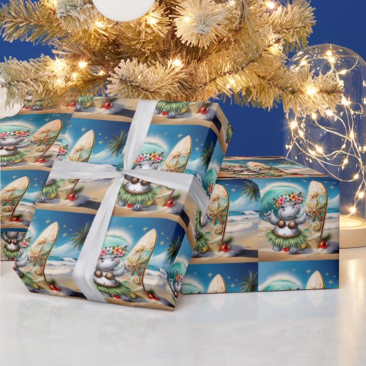 Hippo Christmas Hawaiian Themed for Animal Lovers Cadeaupapier (Feestdagen)