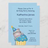 Hippo Cupcake verjaardagsuitnodiging Kaart (Voorkant / Achterkant)