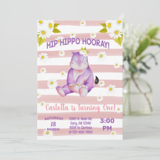 Hippo daisies girl-uitnodiging. kaart (Staand voorkant)