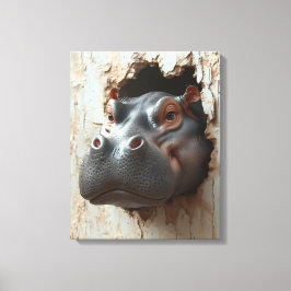 Hippo Doorbraak - 3D Wall Art Canvas Afdruk