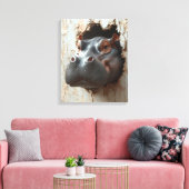 Hippo Doorbraak - 3D Wall Art Canvas Afdruk (Insitu (Woonkamer))