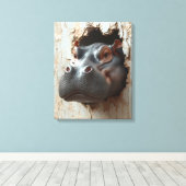 Hippo Doorbraak - 3D Wall Art Canvas Afdruk (Insitu (Houten vloer))