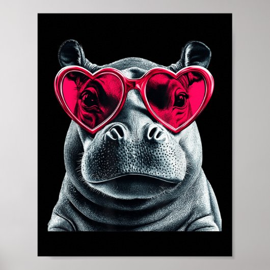 Hippo Dragen Gles Hart Valentijnsdag Hippopotam Poster (Voorkant)