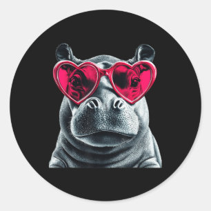 Hippo Dragen Gles Hart Valentijnsdag Hippopotam Ronde Sticker