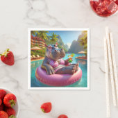 Hippo drijvend in een zwembad met cocktail Drink Servet (Insitu)