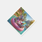 Hippo drijvend in een zwembad met cocktail Drink Servet (Hoek)