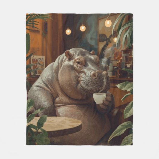 Hippo drinks coffee. Surreal style Fleece Deken (Voorkant)