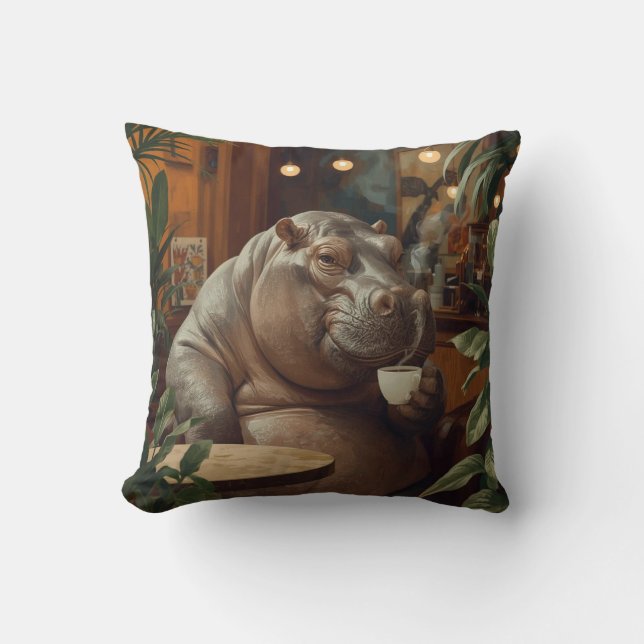 Hippo drinks coffee. Surreal style Kussen (Voorkant)