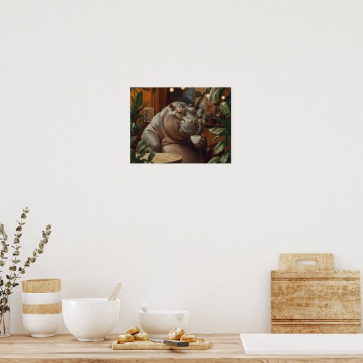 Hippo drinks coffee. Surreal style Poster (Keuken)