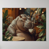 Hippo drinks coffee. Surreal style Poster (Voorkant)