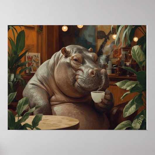 Hippo drinks coffee. Surreal style Poster (Voorkant)