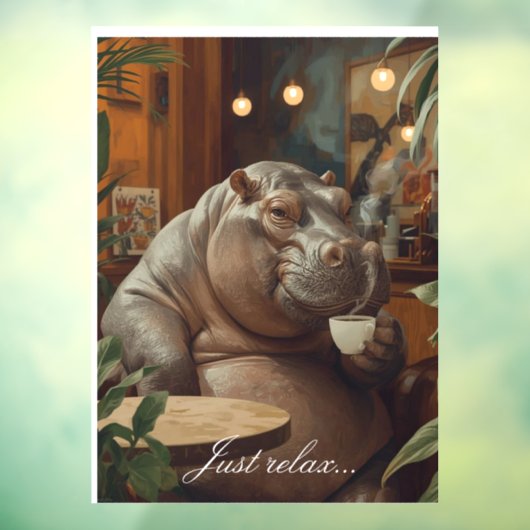 Hippo drinks coffee. Surreal style Raamsticker (Vel 3)