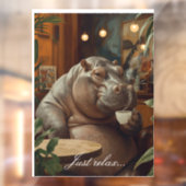 Hippo drinks coffee. Surreal style Raamsticker (Vel 2)