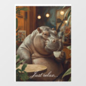 Hippo drinks coffee. Surreal style Raamsticker (Vel)