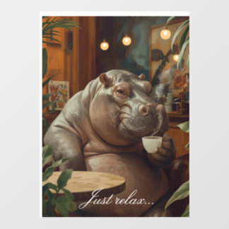 Hippo drinks coffee. Surreal style Raamsticker