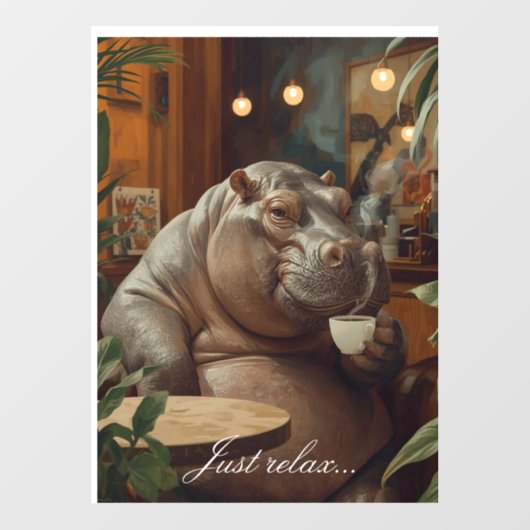 Hippo drinks coffee. Surreal style Raamsticker (Vel)