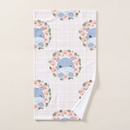 Hippo en bloem Tattoo Handdoek (Handdoek)