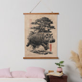 Hippo en Bonsai boom | Wabi Sabi Japandi Art Hangend Wandkleed (Slaapkamer)