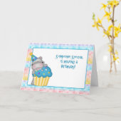 Hippo en cupcake verjaardag kaart (Gele Bloem)