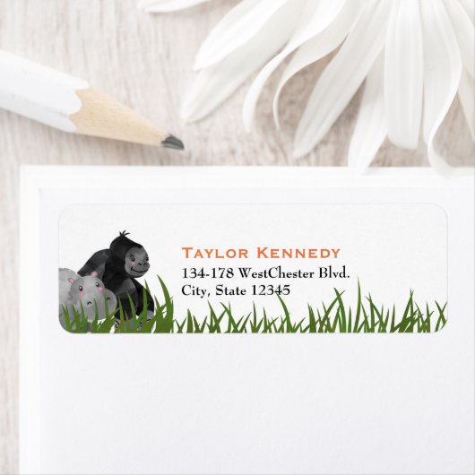 Hippo en Gorilla in het gras Etiket (Insitu)