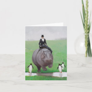 Hippo- en pinguïns blanco briefkaart