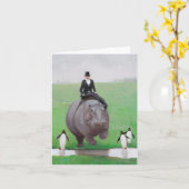 Hippo en pinguïns Blank Note Kaart (Gele Bloem)