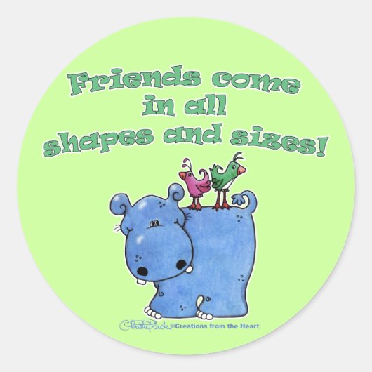 Hippo en Vogelvrienden Ronde Sticker (Voorkant)