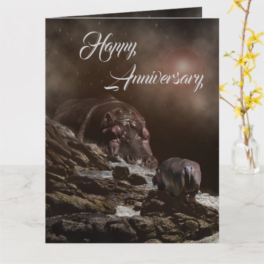 Hippo Enchanted Evening, groot Jubileum Kaart (Gele Bloem)