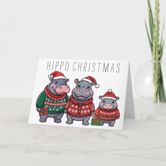 Hippo Familie Kerstmis Feestdagen Kaart (Voorkant)