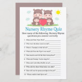 Hippo familie Nursery Rhyme Quiz baby shower game (Voorkant / Achterkant)