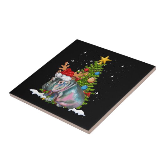 Hippo Fiona kerstboom Hippopotamus Tegeltje (Zijkant)