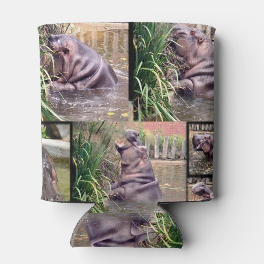 Hippo fotocollage, Stubby houder Blikjeskoeler (Achterkant)