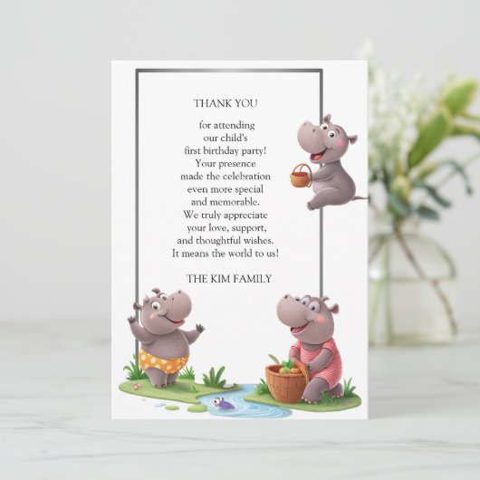 Hippo Fun Scene Bedankkaart (Staand voorkant)
