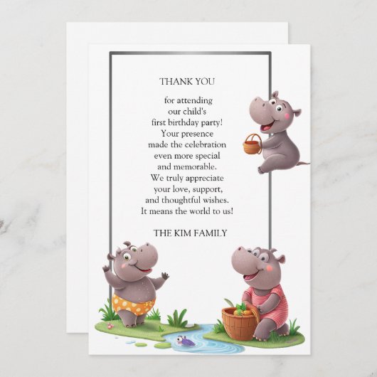Hippo Fun Scene Bedankkaart (Voorkant / Achterkant)