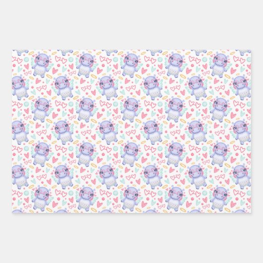 Hippo Giraffe Pig Love Wrapping Paper Set of 3 (Voorkant 3)