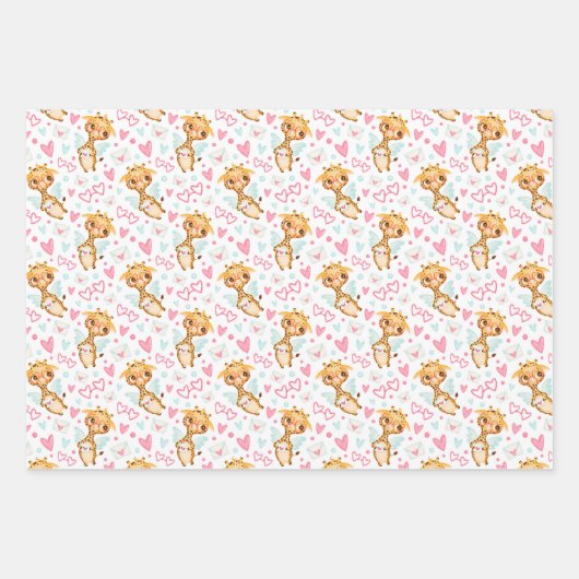 Hippo Giraffe Pig Love Wrapping Paper Set of 3 (Voorkant 2)