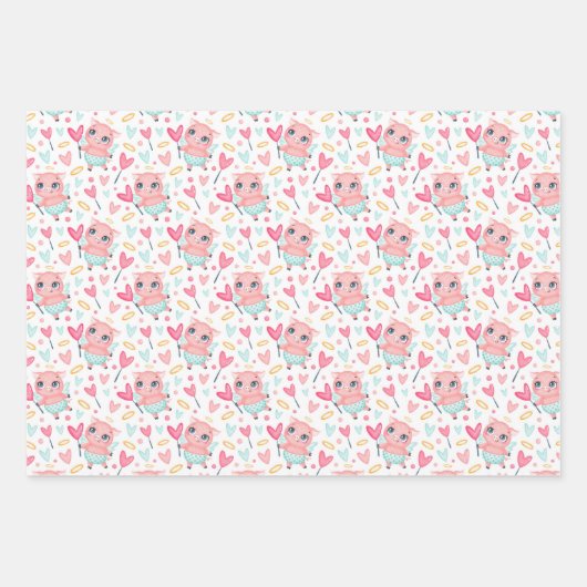 Hippo Giraffe Pig Love Wrapping Paper Set of 3 (Voorkant)