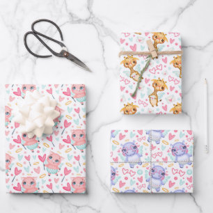 Hippo Giraffe Pig Love Wrapping Paper Set of 3