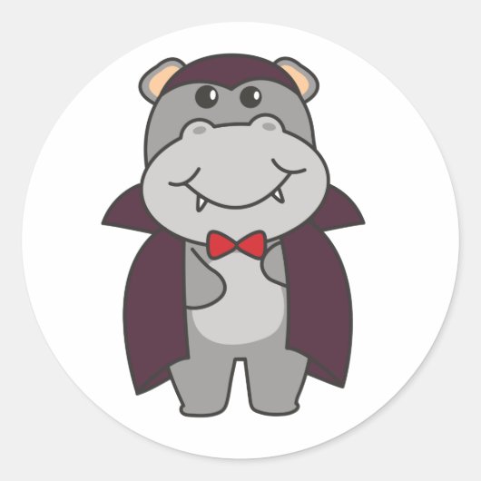 Hippo Halloween Cute Devil Vampire Costume Classic Ronde Sticker (Voorkant)