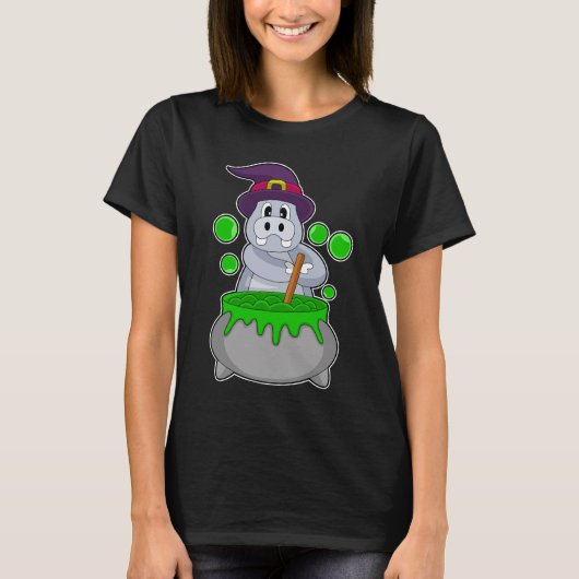 Hippo Halloween Heks Magische Potion T-shirt (Voorkant)