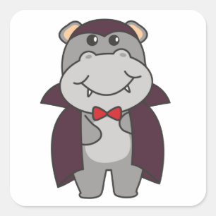 Hippo Halloween Leuke Duivel Vampier Kostuum Vierk Vierkante Sticker