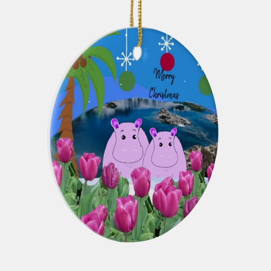 Hippo Happiness Kerstannament Keramisch Ornament (Rechts)