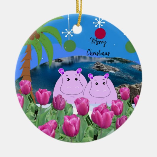 Hippo Happiness Kerstannament Keramisch Ornament (Voorkant)