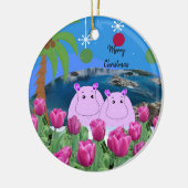 Hippo Happiness Kerstannament Keramisch Ornament (Links)